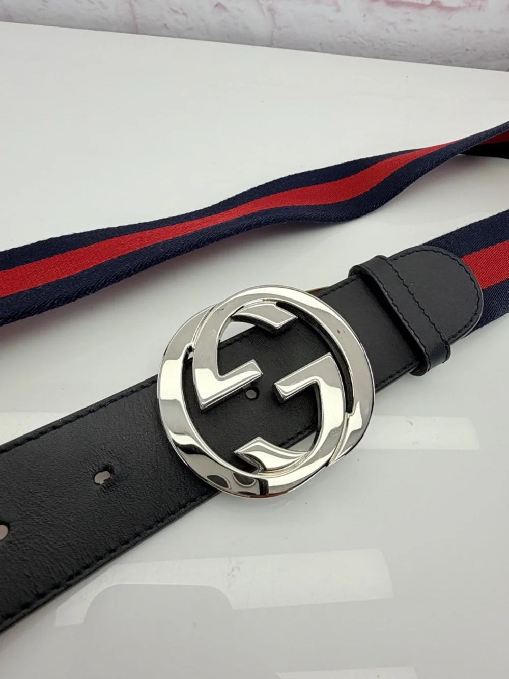 Gucci Web GG Interlocking Bicolor Belt Red Blue 411924 95/38